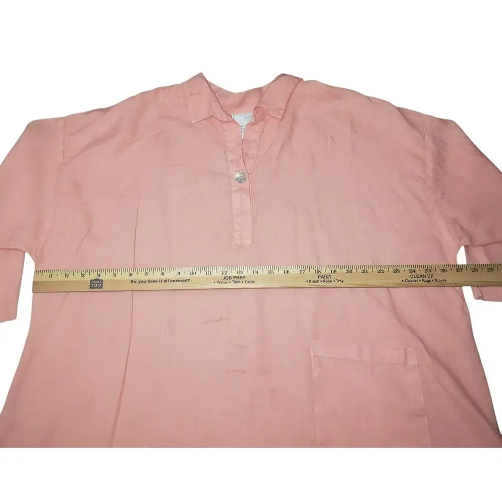 La Fixsun Peach Linen Oversized Tunic M Lagenlook Coastal Grandma Cottagecore